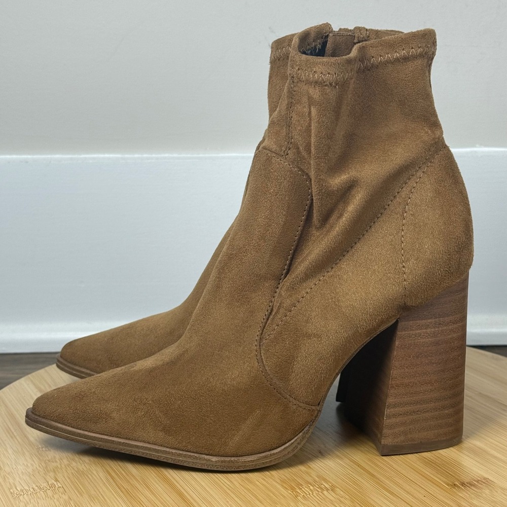 Steve Madden Ankle Boots Women 6M Cognac Brown Excellent Suede Block Heel Bootie - Picture 3 of 10